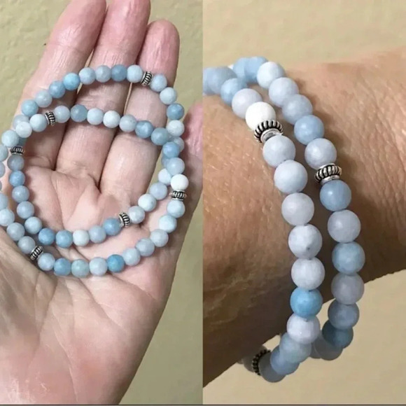 MC - Aquamarine Bracelet Stretch Bracelet Blue Bracelet Unisex Bracelet